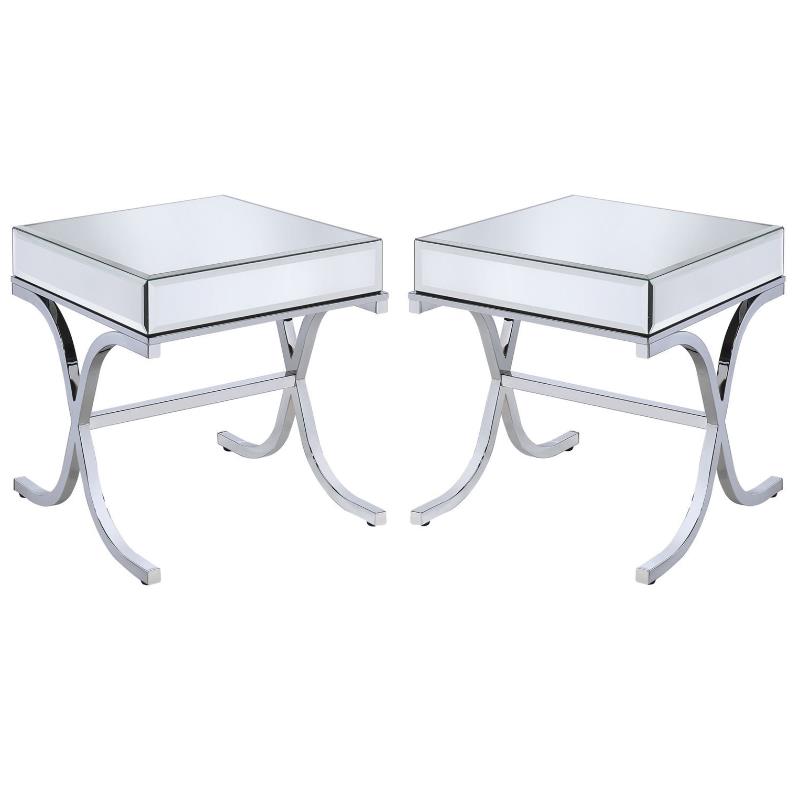 Home Square 2-Piece Furniture Square Mirror Top End Table Set in Chrome