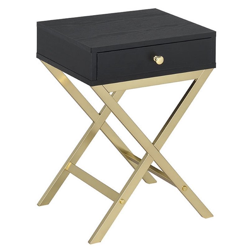 Home Square 2-Piece Furniture End Table Set in Black and Brass