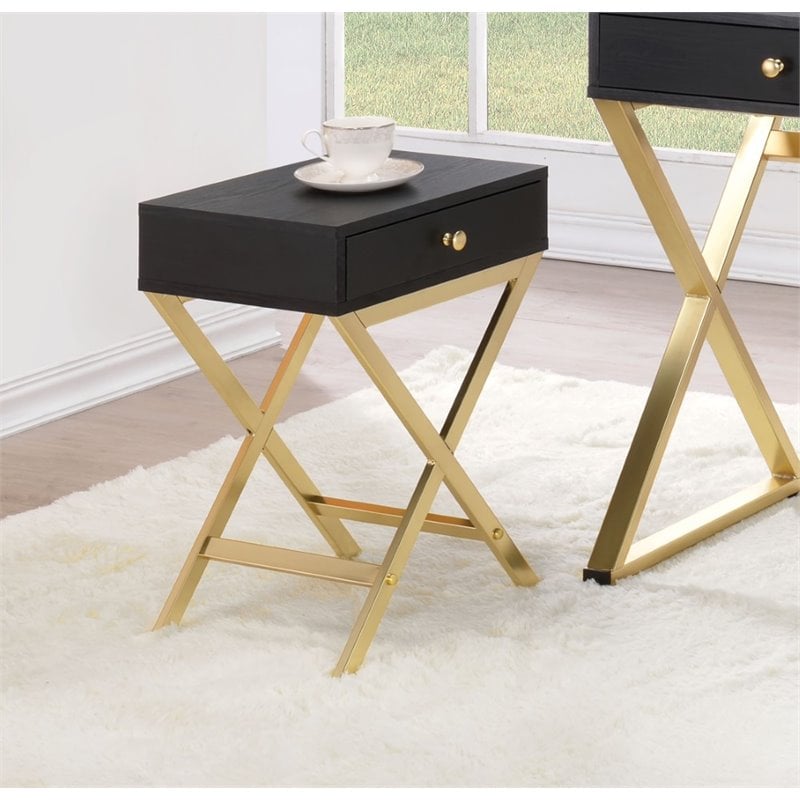 Home Square 2-Piece Furniture End Table Set in Black and Brass