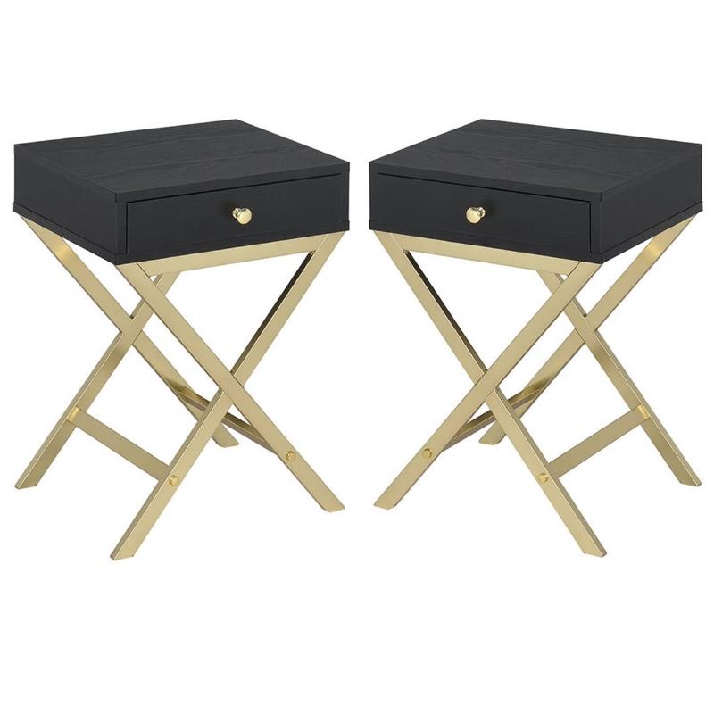 Home Square 2-Piece Furniture End Table Set in Black and Brass