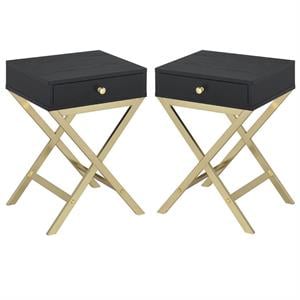 Home Square 2-Piece Furniture End Table Set in Black and Brass