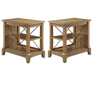Home Square 2-Piece Furniture Wood Veneer End Table Set in Oak