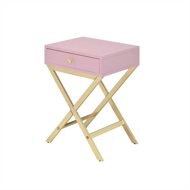 Home Square 2-Piece Furniture Rectangular Side Table Set in Pink & Gold