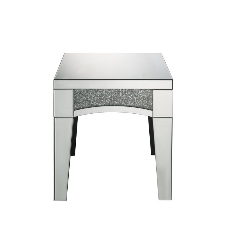 Home Square 2-Piece Furniture End Table Set in Mirrored & Faux Stones