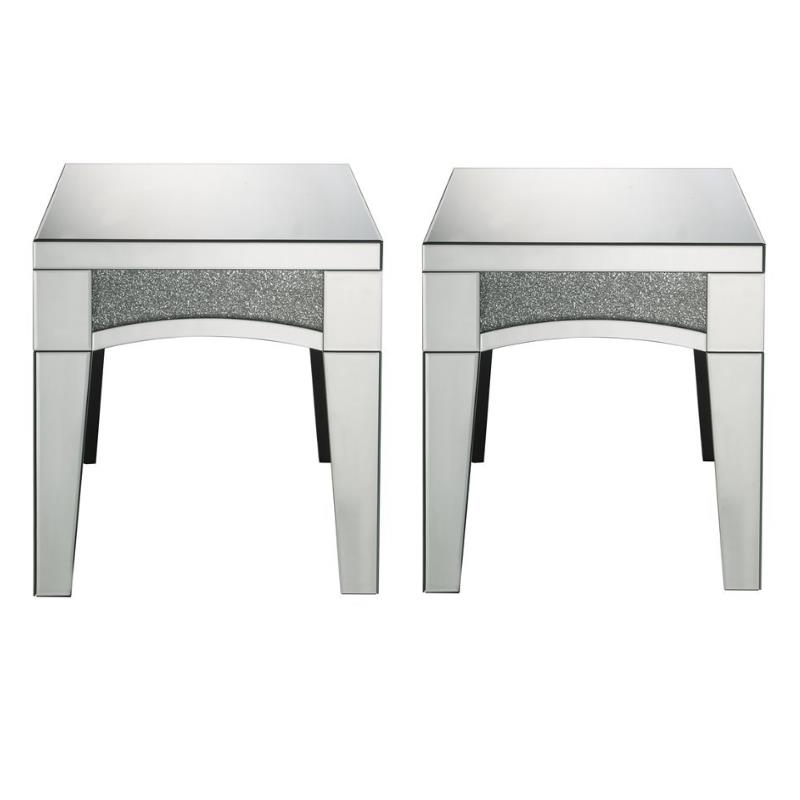 Home Square 2-Piece Furniture End Table Set in Mirrored & Faux Stones
