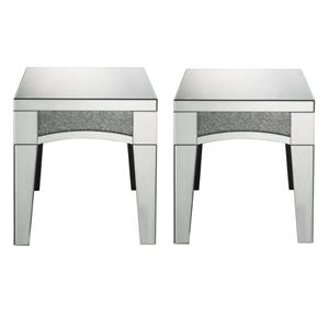 Home Square 2-Piece Furniture End Table Set in Mirrored & Faux Stones