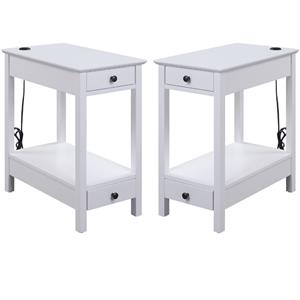 Home Square 2-Piece Furniture Rectangular Side Table Set in White