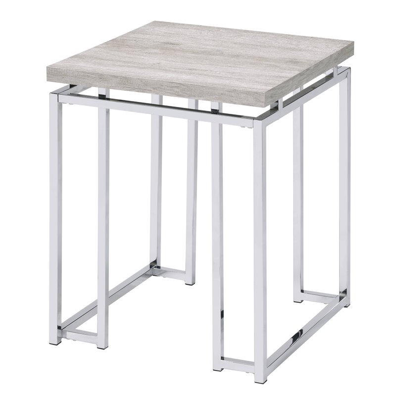 Home Square 2-Piece Furniture End Table Set in Natural Oak & Chrome