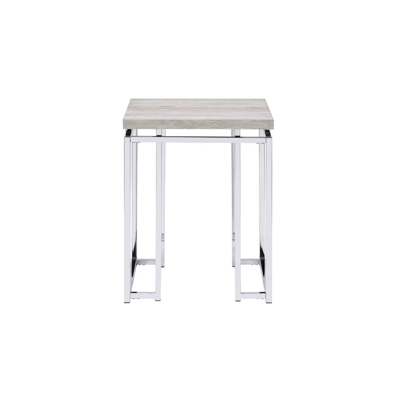 Home Square 2-Piece Furniture End Table Set in Natural Oak & Chrome