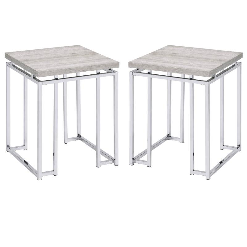 Home Square 2-Piece Furniture End Table Set in Natural Oak & Chrome