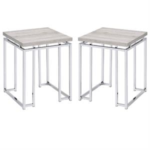 Home Square 2-Piece Furniture End Table Set in Natural Oak & Chrome