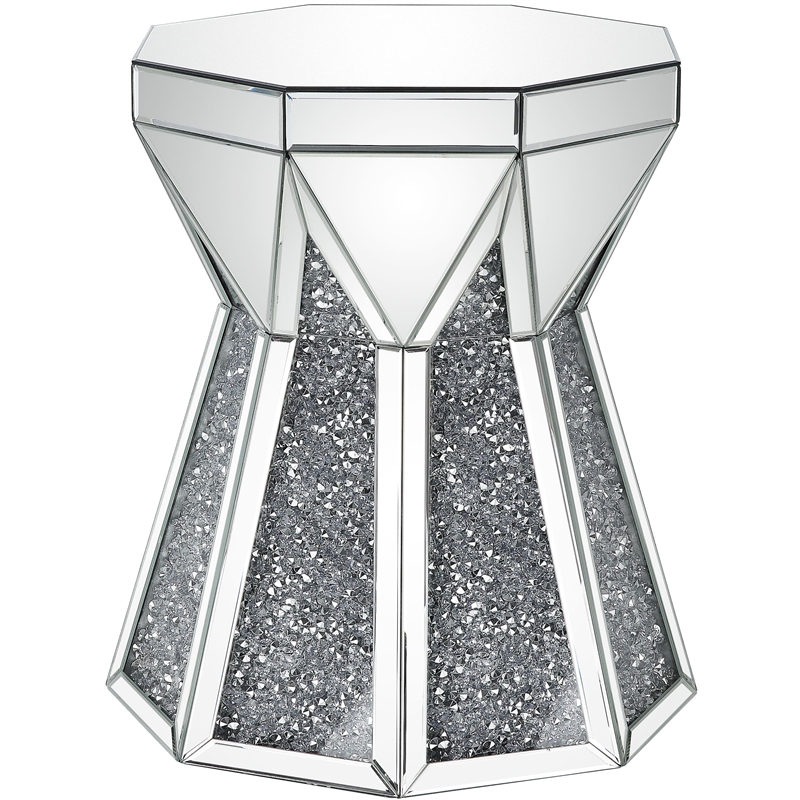 Home Square 2-Piece Furniture End Table Set in Mirrored & Faux Diamonds