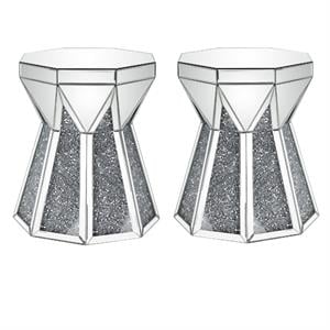 Home Square 2-Piece Furniture End Table Set in Mirrored & Faux Diamonds