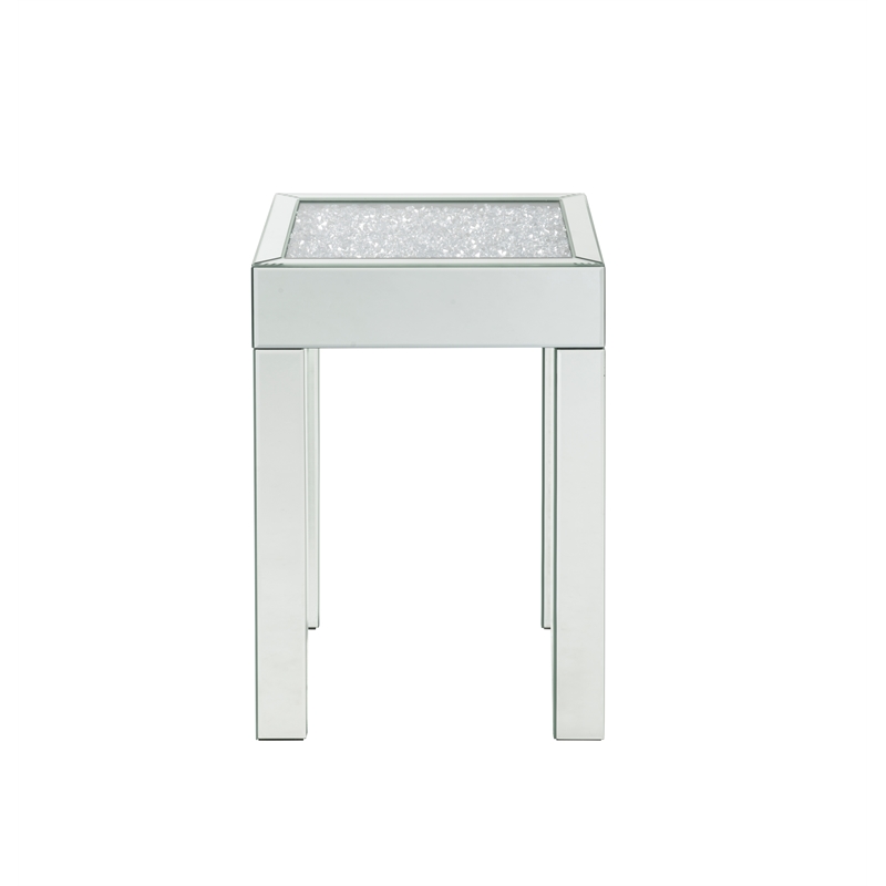 Home Square 2-Piece Furniture Square End Table Set in Mirrored & Faux Diamonds