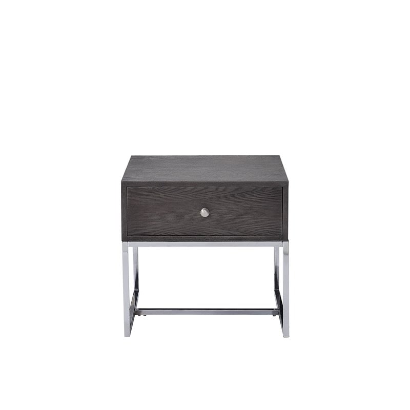 Home Square 2-Piece Furniture Round End Table Set in Gray Oak and Chrome