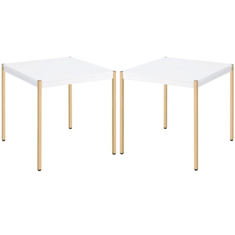Home Square 2-Piece Furniture Round End Table Set in White & Gold