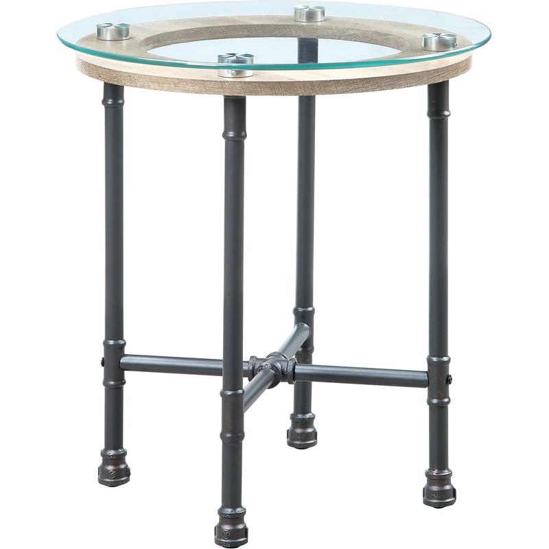 Home Square 2-Piece Furniture Round End Table Set in Clear Glass & Sandy Gray