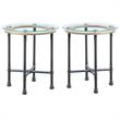 Home Square 2-Piece Furniture Round End Table Set in Clear Glass & Sandy Gray