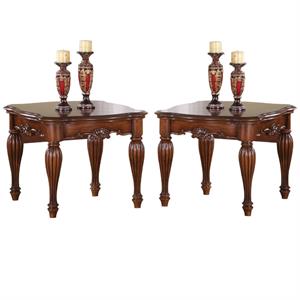 Home Square 2-Piece Furniture 24&quot Round End Table Set in Cherry