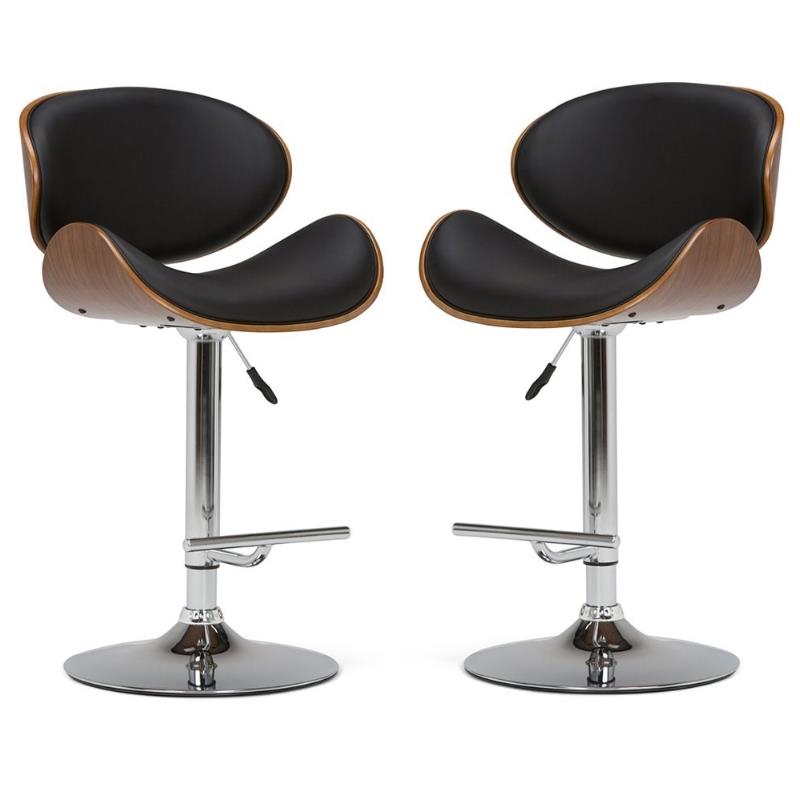 Home Square 2-Piece Faux Leather Adjustable Gas Lift Bar Stool Set in Black