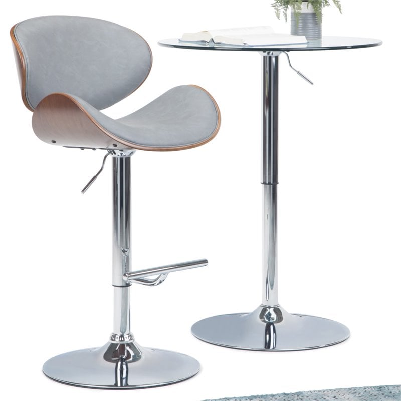 Home Square 2-Piece Faux Leather Adjustable Bar Stool Set in Stone Gray