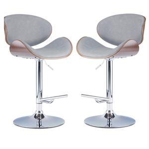 Home Square 2-Piece Faux Leather Adjustable Bar Stool Set in Stone Gray