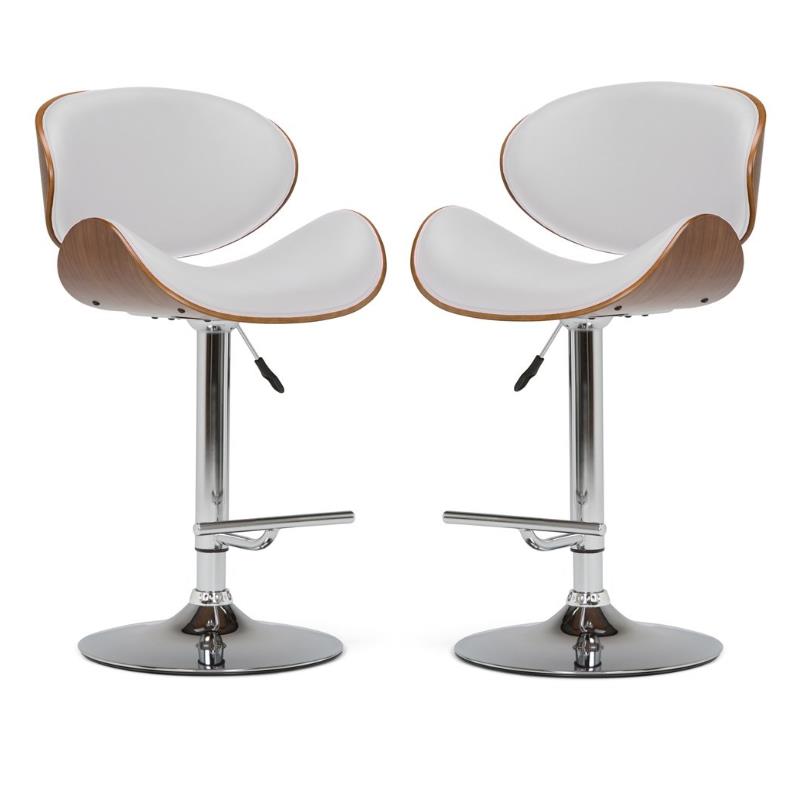 Home Square 2-Piece Bentwood Adjustable Gas-Lift Bar Stool Set in White