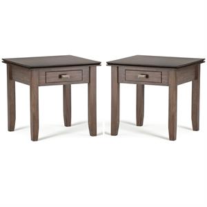 Home Square 2-Piece Wood 21&quot Square End Side Table Set in Natural Brown
