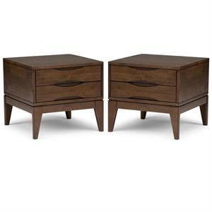 Home Square 2-Piece 22 &quot Square Modern End Side Table Set in Walnut Brown