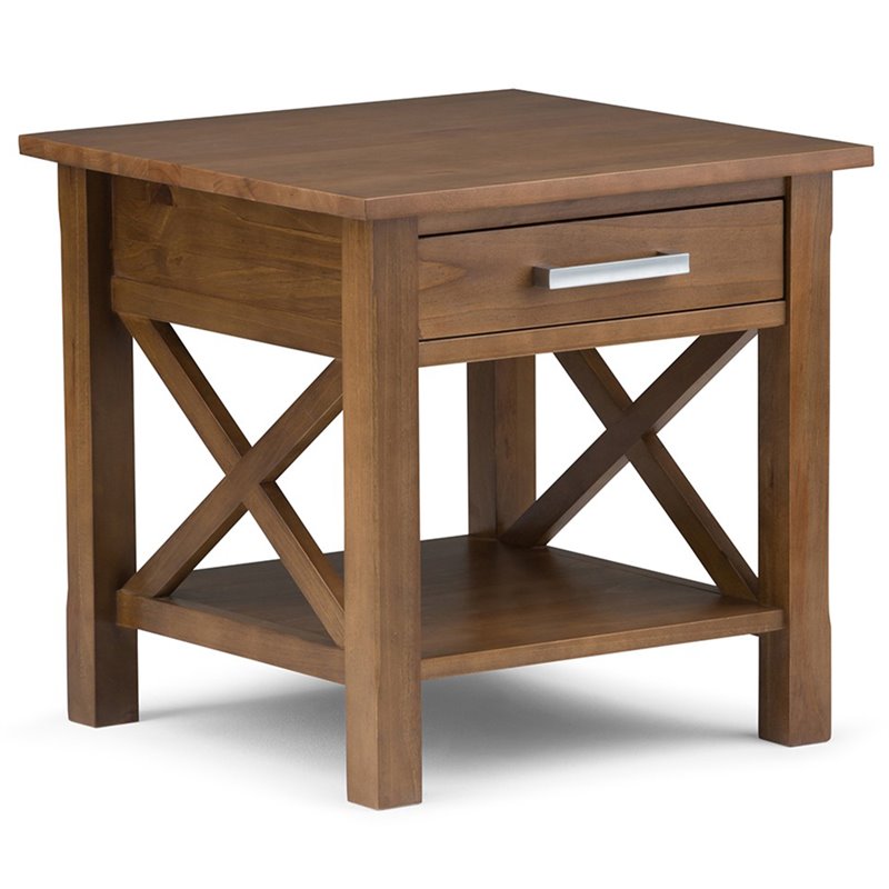 Home Square 2-Piece Square End Table Set in Medium Saddle Brown
