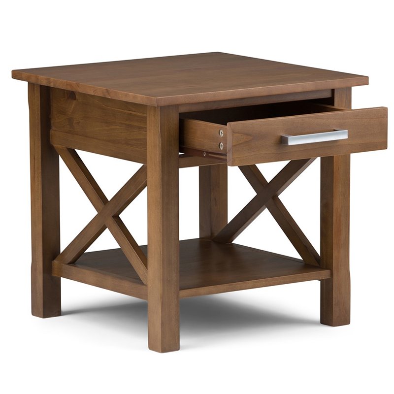 Home Square 2-Piece Square End Table Set in Medium Saddle Brown