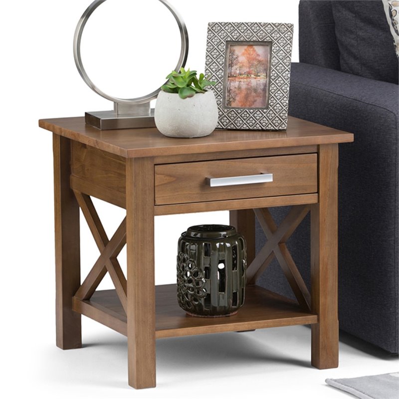 Home Square 2-Piece Square End Table Set in Medium Saddle Brown