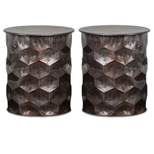 Home Square 2-Piece 17&quot Metal Accent Side Table Set in Antique Bronze