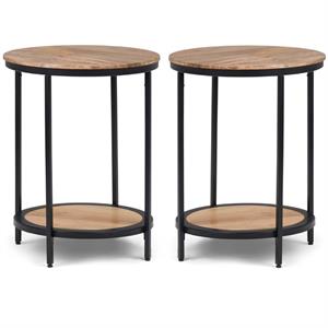Home Square 2-Piece 18 &quot Metal Round Accent Side Table Set in Natural