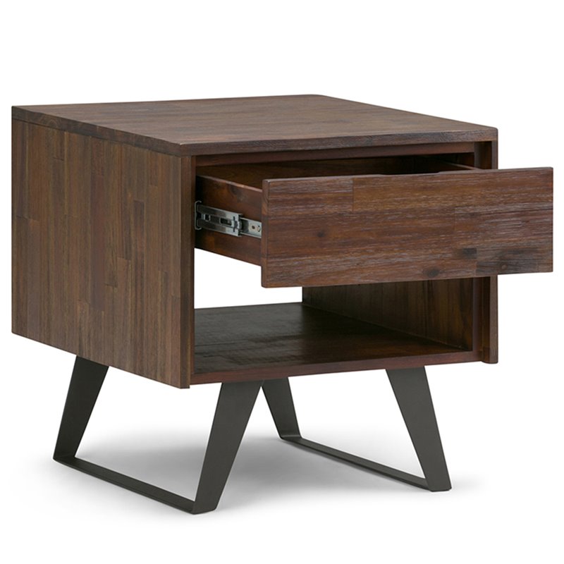 Home Square 2-Piece 1-Drawer End Table Set in Distressed Charcoal Brown