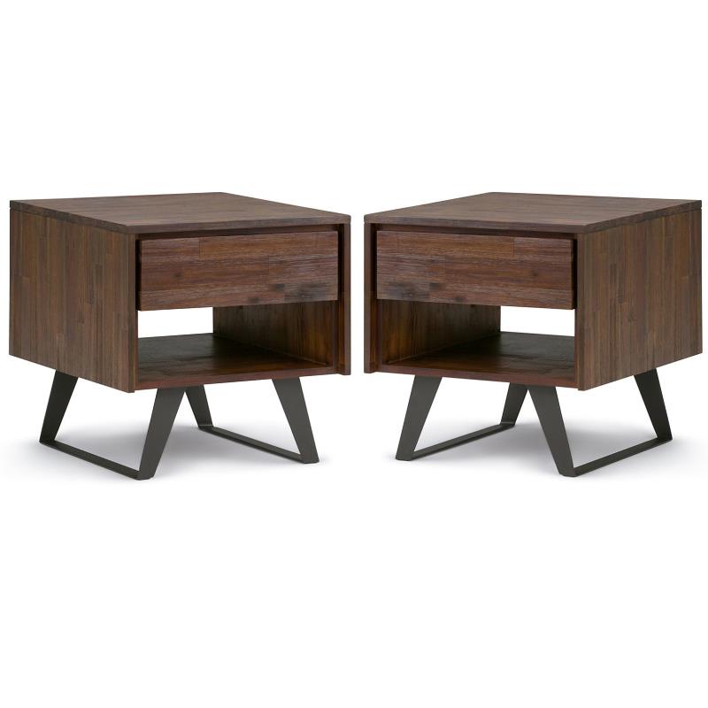 Home Square 2-Piece 1-Drawer End Table Set in Distressed Charcoal Brown