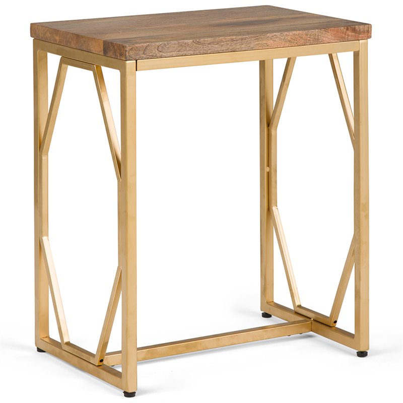 Home Square 2-Piece Accent End Table Set in Natural and Gold
