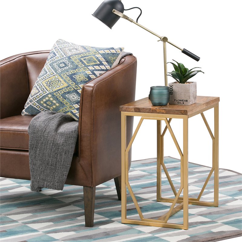Home Square 2-Piece Accent End Table Set in Natural and Gold