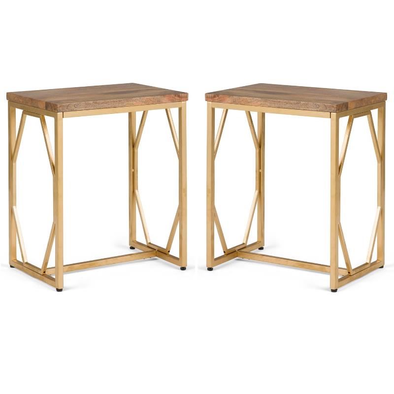 Home Square 2-Piece Accent End Table Set in Natural and Gold