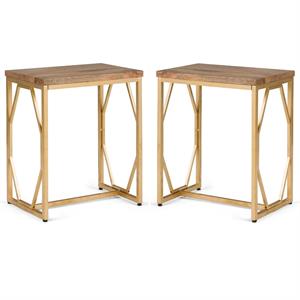 Home Square 2-Piece Accent End Table Set in Natural and Gold