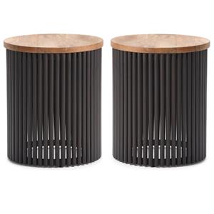 Home Square 2-Piece 18 &quot Accent Side Table Set in Natural and Black