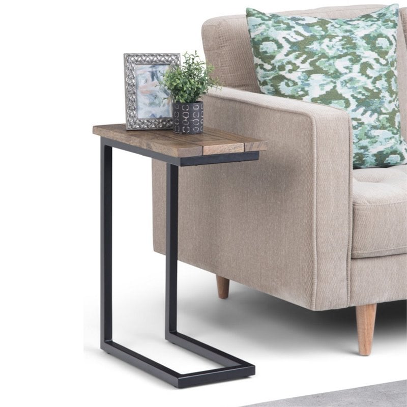 Home Square 2-Piece Metal and Wood End Table Set in Beach Brown and Black