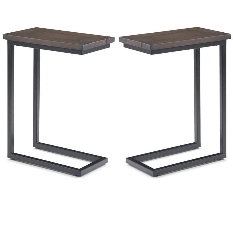 Home Square 2-Piece Contemporary End Table Set in Walnut and Black