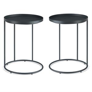 Home Square 2-Piece Industrial 18 &quot Metal Accent Side Table Set in Black