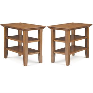 Home Square 2-Piece 14&quot Rectangle Narrow Side Table Set in Light Golden Brown