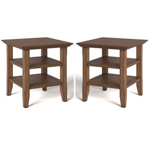 Home Square 2-Piece Square Transitional End Table Set in Rustic Natural Brown