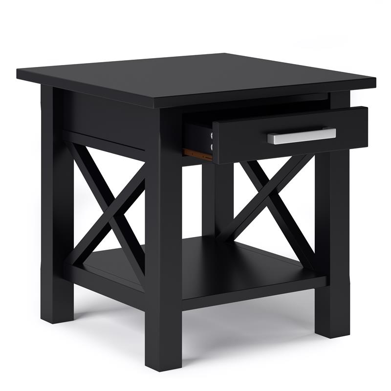 Home Square 2-Piece Solidwood Wide End Table with Storage Set in Black