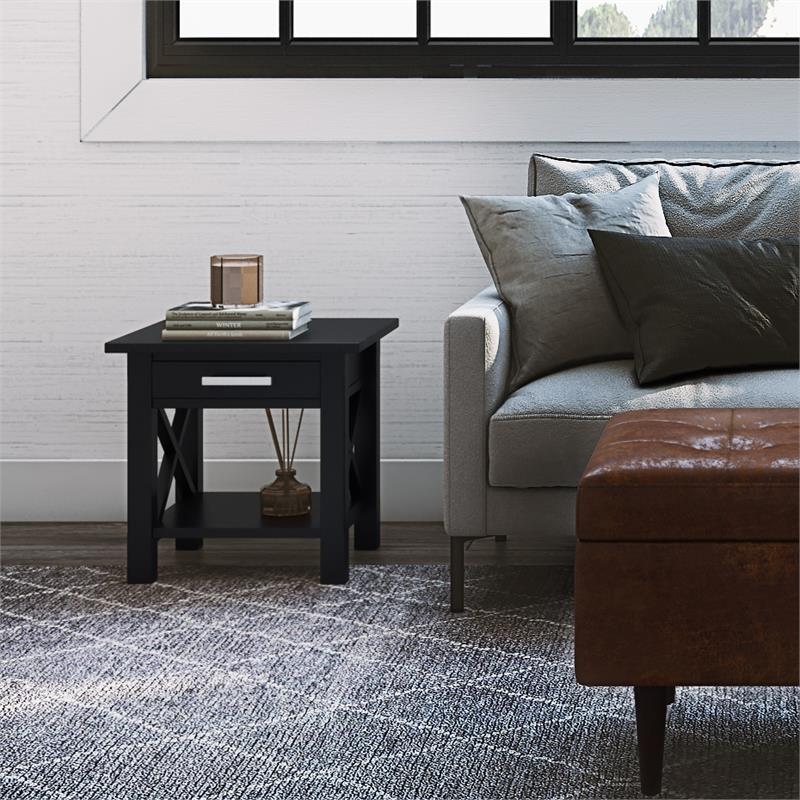 Home Square 2-Piece Solidwood Wide End Table with Storage Set in Black