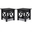 Home Square 2-Piece Solidwood Wide End Table with Storage Set in Black