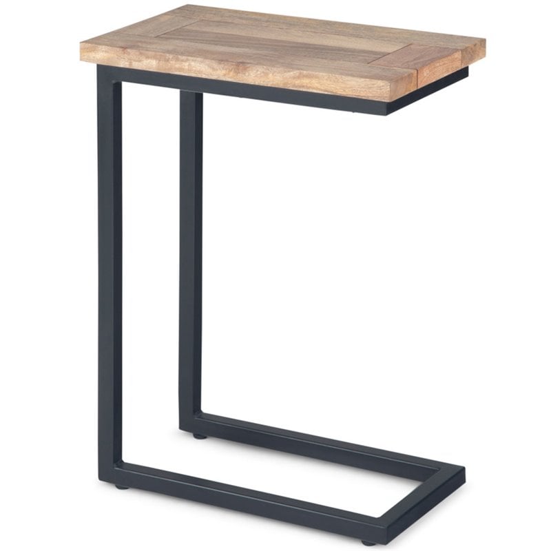Home Square 2-Piece Modern Solid Wood C-Shape End Table Set in Natural & Black